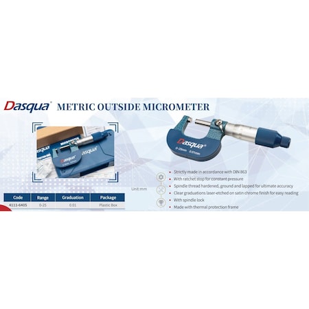 H & H Industrial Products Dasqua 0-25mm Outside Micrometer 4111-6405